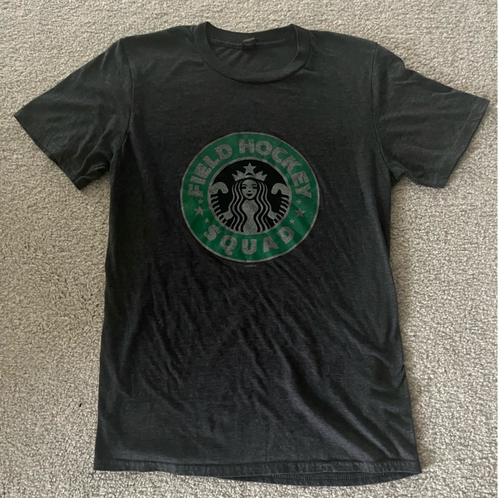 Anvil small dark gray tee shirt Field Hockey Squad on front